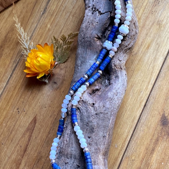 Genuine Moonstone + Lapis Lazuli Gemstone Necklace - Picture 8 of 10